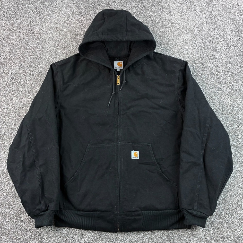 Vintage Carhartt Active Jacket Mens XL Black Cotton Thermal Lined USA J131 BLK